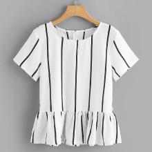 Shein Striped Frill Hem Blouse