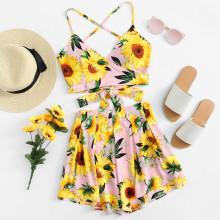 Shein Floral Print Knot Cami Top And Short Co-ord