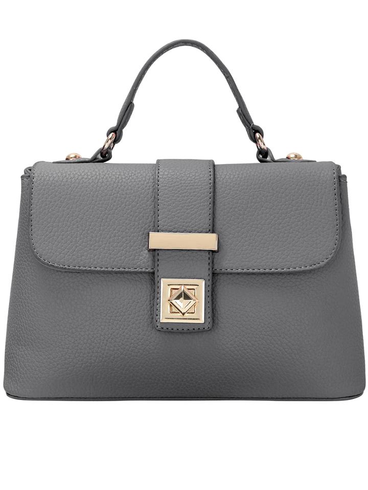 Shein Metal Turn Lock Flap Grey Shoulder Bag
