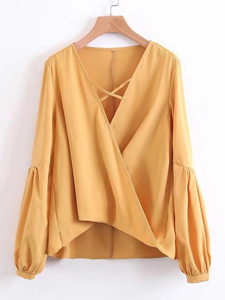 Shein Criss Cross Dip Hem Blouse
