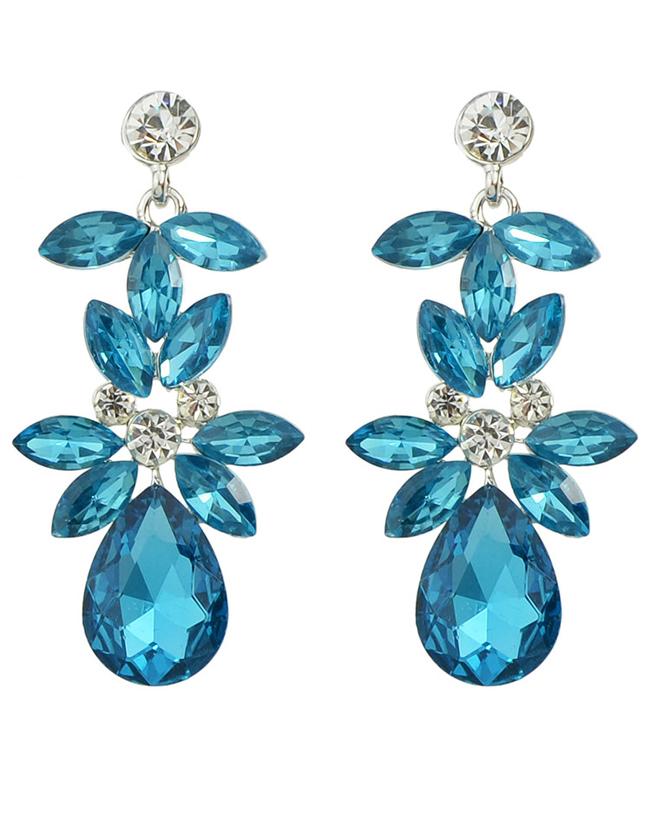 Shein Blue Rhinestone Flower Drop Earrings