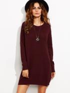 Shein Burgundy Drop Shoulder Ribbed Cocoon Sweater Dress
