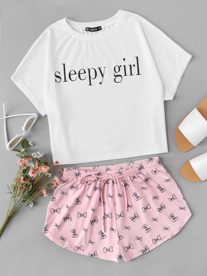 Shein Graphic Tank Top And Shorts Pj Set