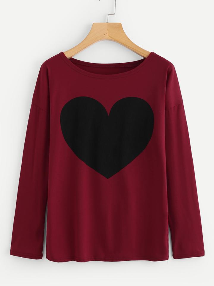 Shein Heart Pattern Drop Shoulder Tee