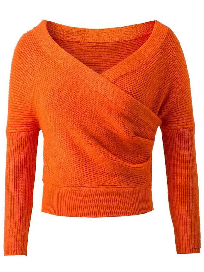 Shein Orange Surplice Front Drop Shoulder Seam Sweater