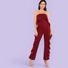 Shein Ruffle Trim Fold Over Strapless Jumpsuit