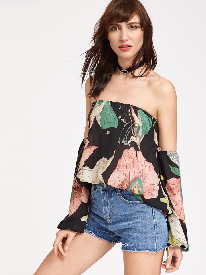 Shein Florals Print Off The Shoulder Top