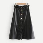 Shein Button Through A-line Pu Skirt