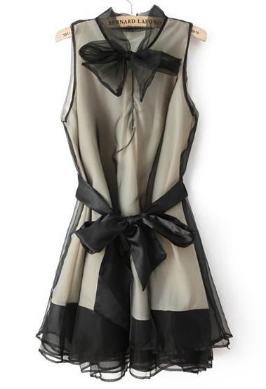 Shein Sheer Mesh Bow Black Dress