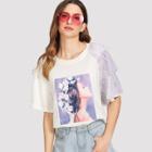 Shein Girl Print Tiered Lace Tee