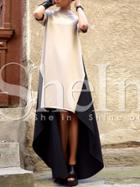 Shein Apricot Black Color Block High Low Dress