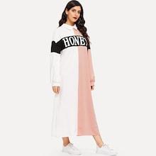 Shein Letter Print Colorblock Collared Hijab Dress