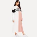 Shein Letter Print Colorblock Collared Hijab Dress