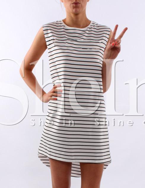 Shein White Sleeveless High Low Striped Dress