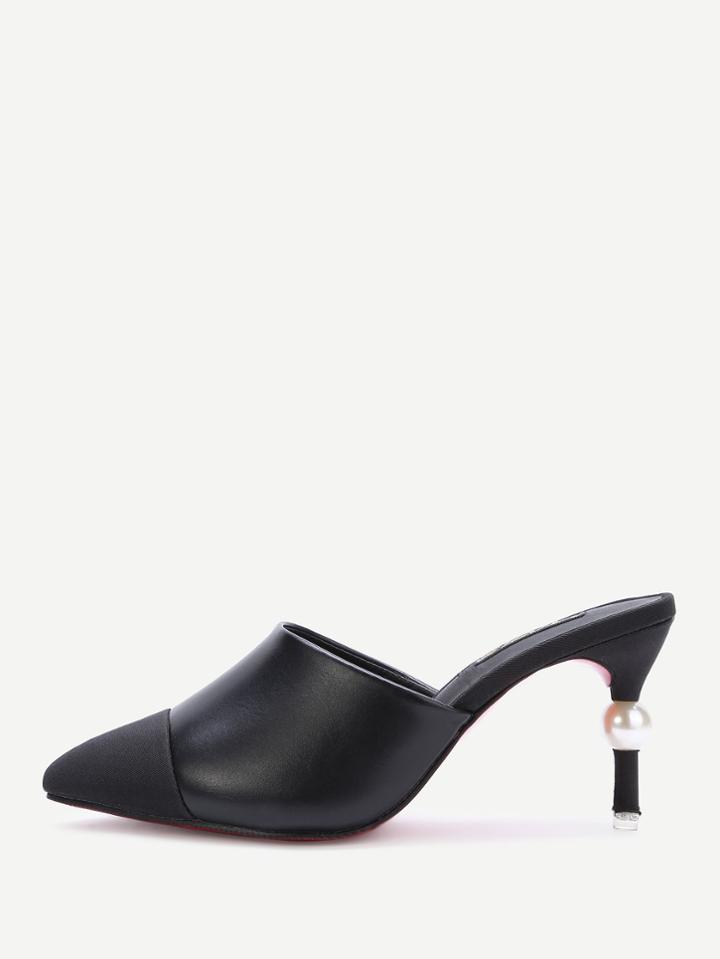 Shein Black Point Toe Pu Heeled Slippers