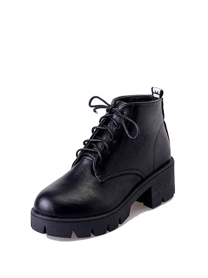 Shein Round Toe Lace Up Pu Boots
