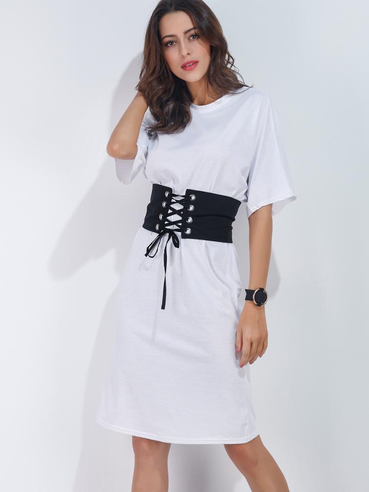 Shein White Dolman Sleeve Tee Dress With Obi
