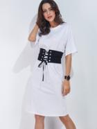 Shein White Dolman Sleeve Tee Dress With Obi