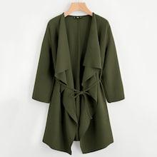 Shein Waterfall Collar Pocket Front Belted Coat