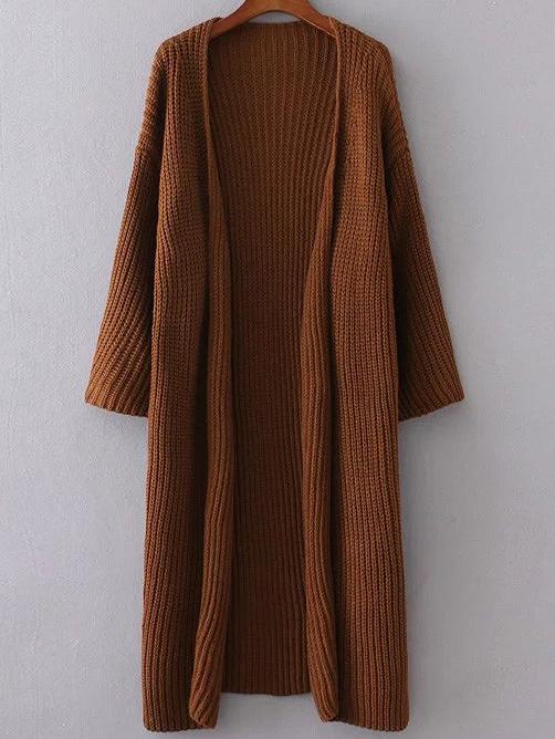 Shein Khaki Collarless Drop Shoulder Long Cardigan