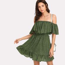 Shein Polka Dot Ruffle Hem Bardot Dress