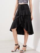 Shein Lace Up Frill Trim Tulip Hem Skirt