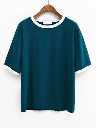 Shein Green Contrast Trim Drop Shoulder T-shirt