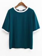 Shein Green Contrast Trim Drop Shoulder T-shirt