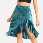 Shein Asymmetrical Ruffle Trim Velvet Skirt
