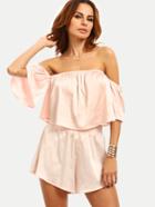 Shein Pink Ruffle Off The Shoulder Blouse With Shorts
