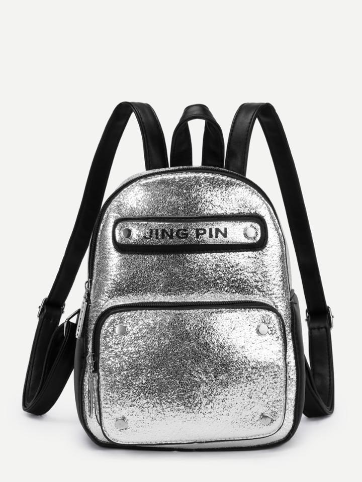 Shein Two Tone Metallic Pu Backpack