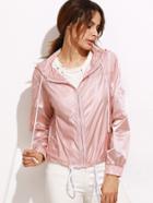 Shein Pink Zip Up Drawstring Hem  Hooded Jacket