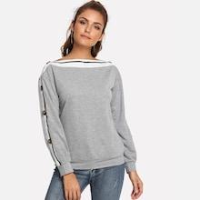 Shein Button Side Contrast Taped Sweatshirt