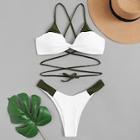 Shein Two Tone Criss Cross Top With High Leg Bikini