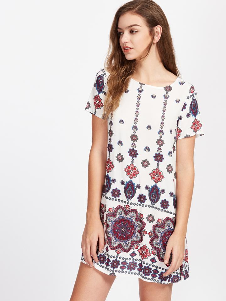 Shein Mandala Print Short Sleeve Dress