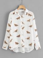 Shein Random Cat Print Dip Hem Shirt