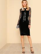 Shein Contrast Collar Lace Shoulder Velvet Dress