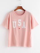 Shein Pink Letter And Star Print T-shirt
