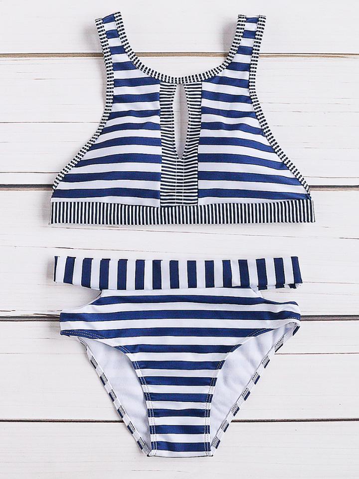 Shein Striped Print Front Keyhole Bikini Set