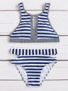 Shein Striped Print Front Keyhole Bikini Set