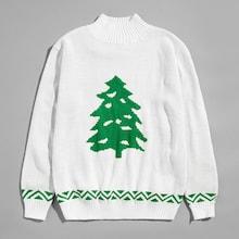 Shein Men Christmas Tree Print High Neck Jumper