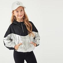 Shein Girls Zip Half Placket Color-block Jacket