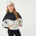 Shein Girls Zip Half Placket Color-block Jacket