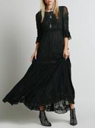 Shein Black Bell Sleeve Embroidered Maxi Dress