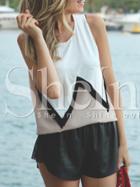 Shein White Color Block Crew Neck Vest