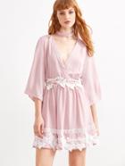 Shein Pink Deep V Neck Appliques Dress With Choker