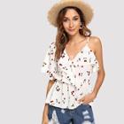 Shein Ruffle Detail Cherry Print Top