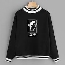 Shein Contrast Stripe Cartoon Print Sweatshirt