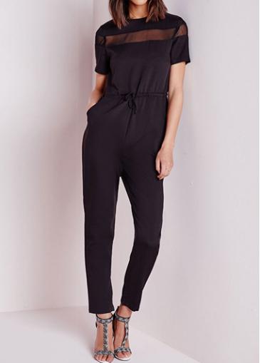 Rosewe Drawstring Waist Black Ankle Length Jumpsuit