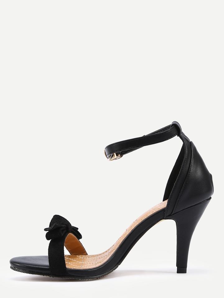 Shein Black Bow-tie Open Toe Stiletto Sandals